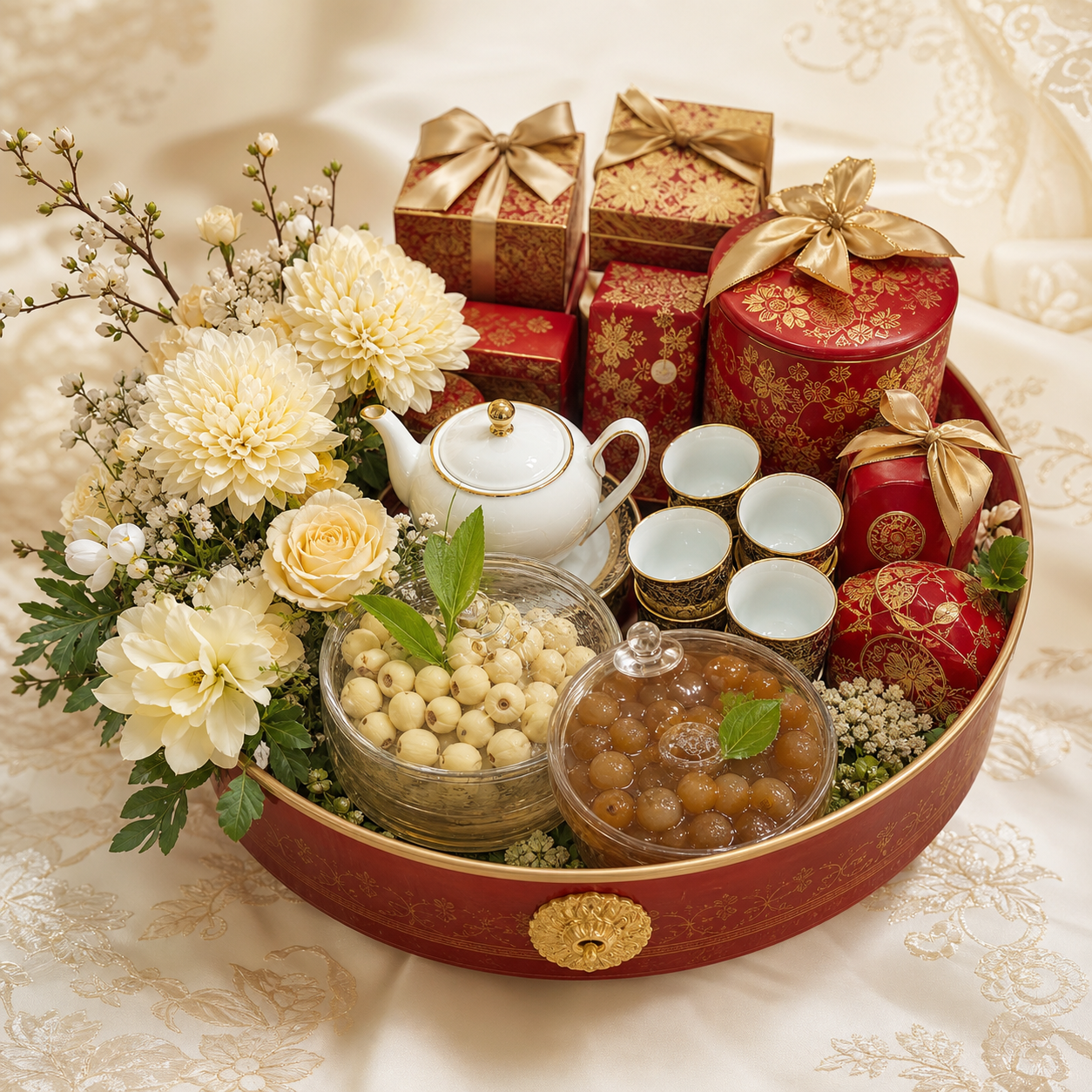 Mâm trà long nhãn hạt sen