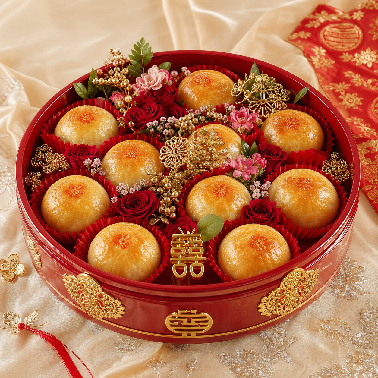 Mâm bánh pía song hỷ