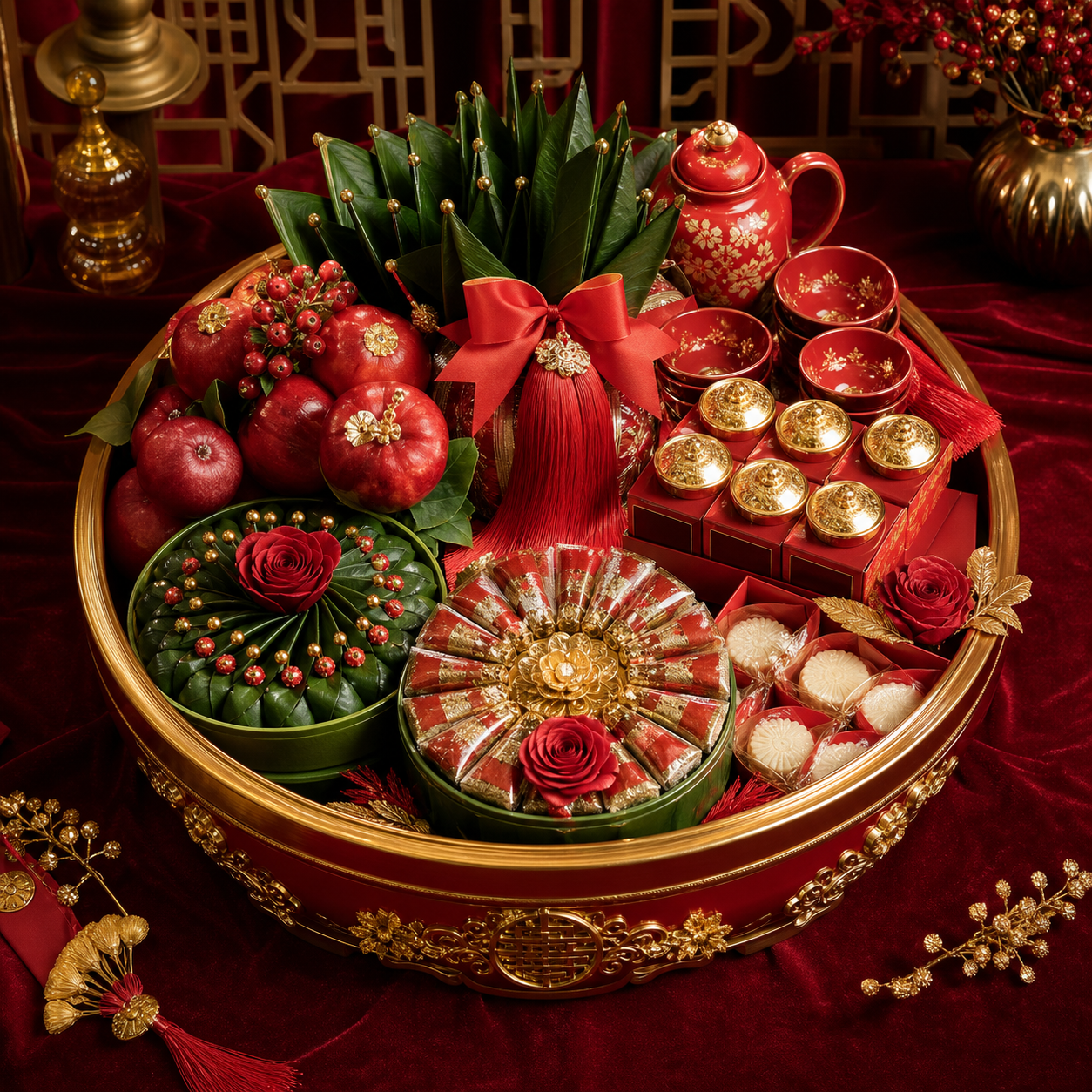 Mâm quả phong cách royal red