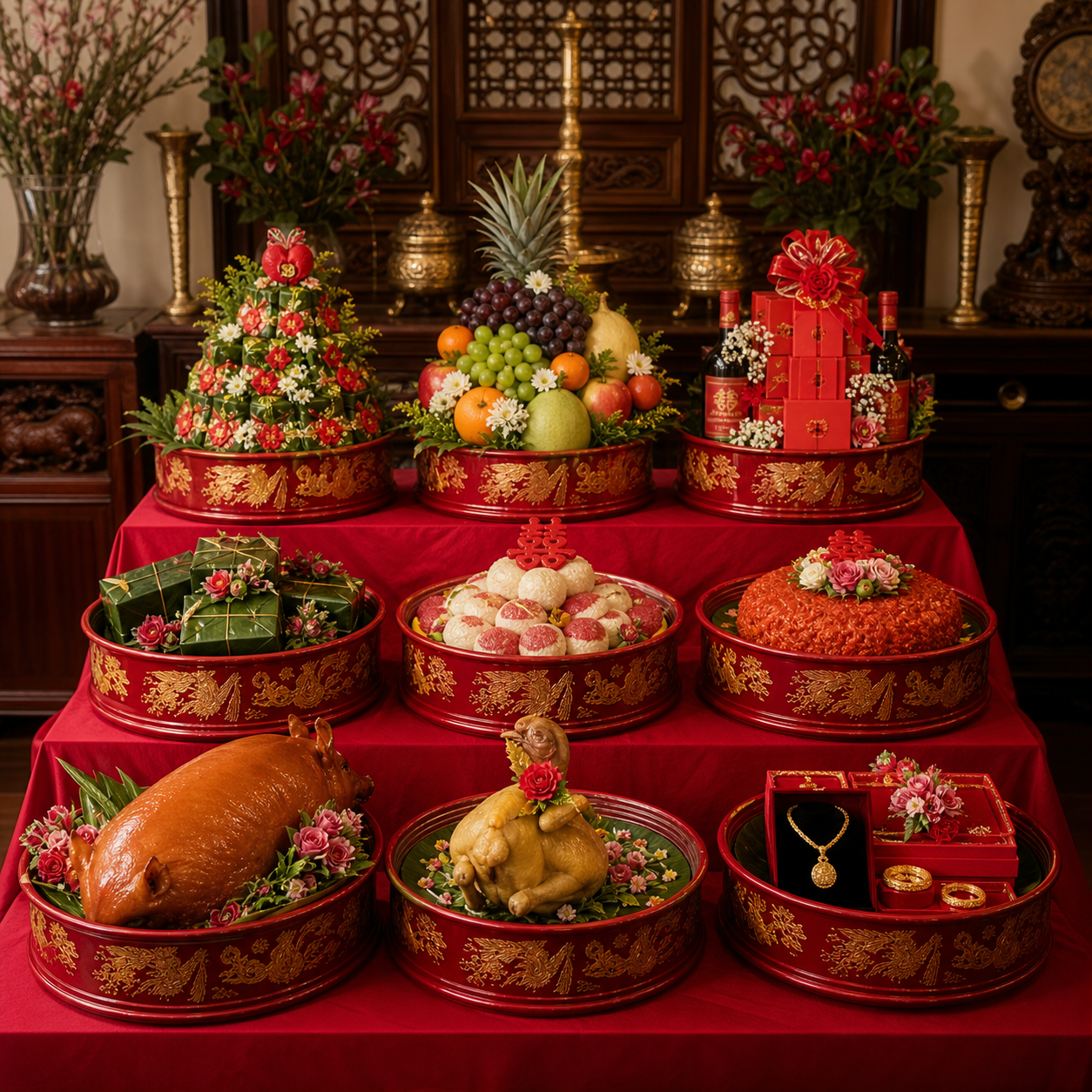 Bộ mâm quả 9 mâm truyền thống